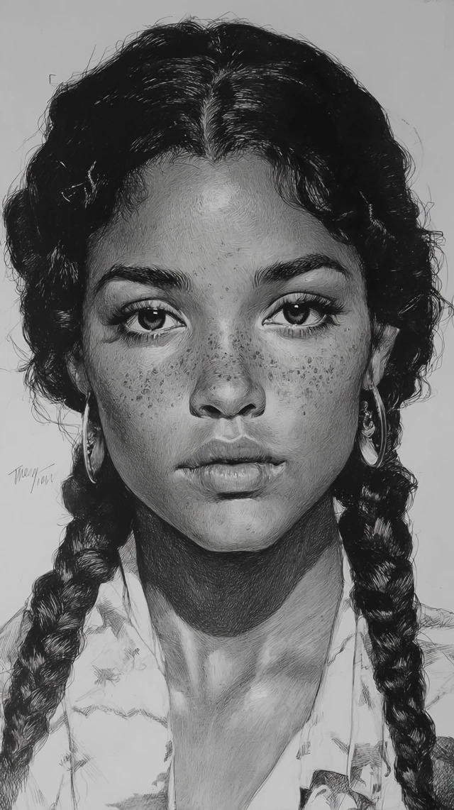 Indigenous American Woman Pencil Drawing Portrait
