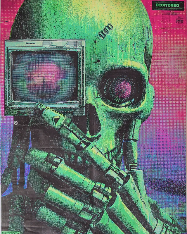 Retro SciFi Alien Poster Pointillism Art