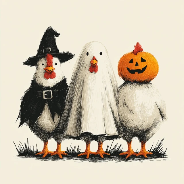 Halloween Chickens in Costume Cartoon Illustration