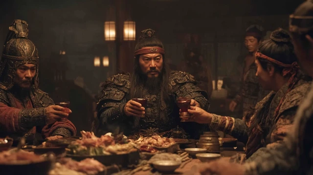 Ancient Feast Cinematic Shot in Zhang Yi Mou Style