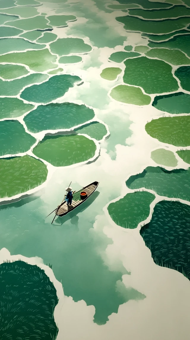 Chinese Rice Paddies Illustration Landscape