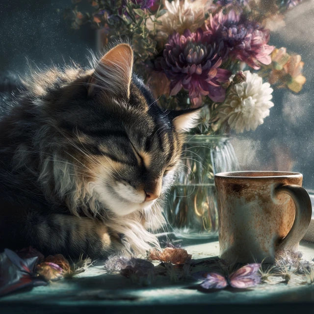 Cat Coffee Morning Sunbeam Illustration