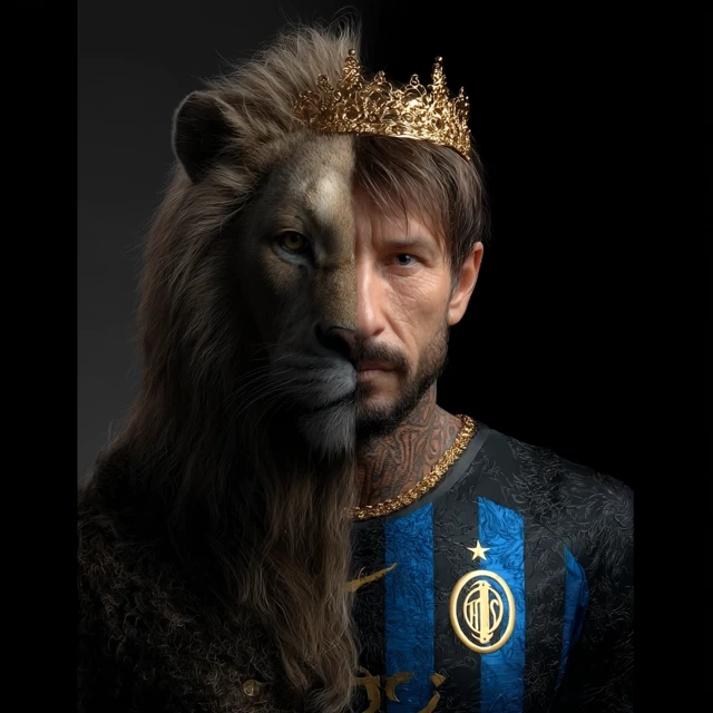 Half Lion Half Man King with Golden Crown Hyper Realistic
