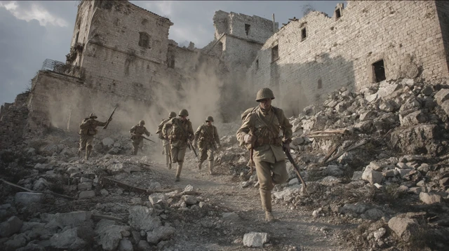 Monte Cassino War Ruins Soldiers Running