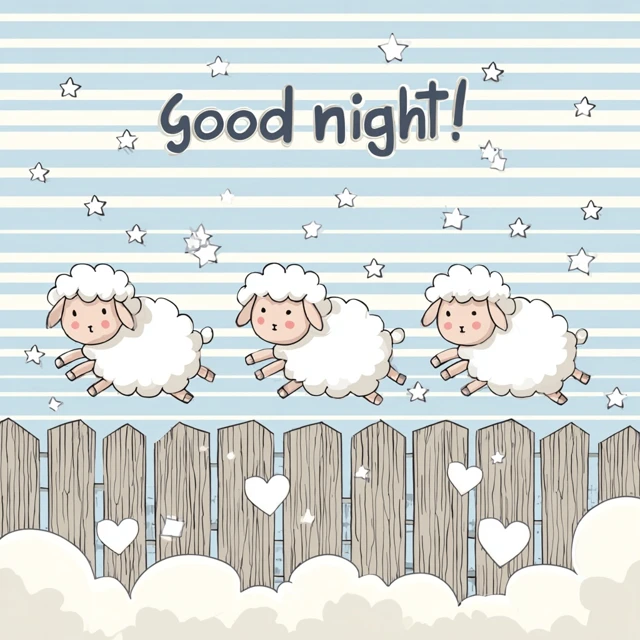 Cute Sheep Jumping Over Fence Good Night Cartoon