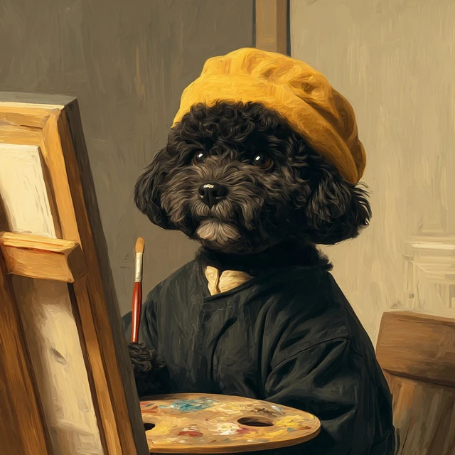 Cute Black Poodle Painting Art Mona Lisa Style