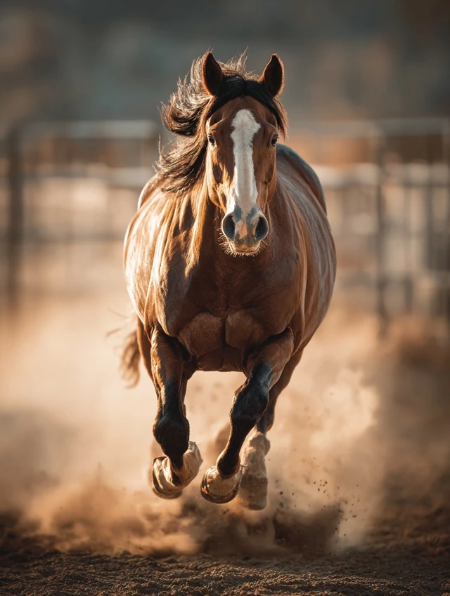 Powerful American Quarter Horse Galloping in Arena