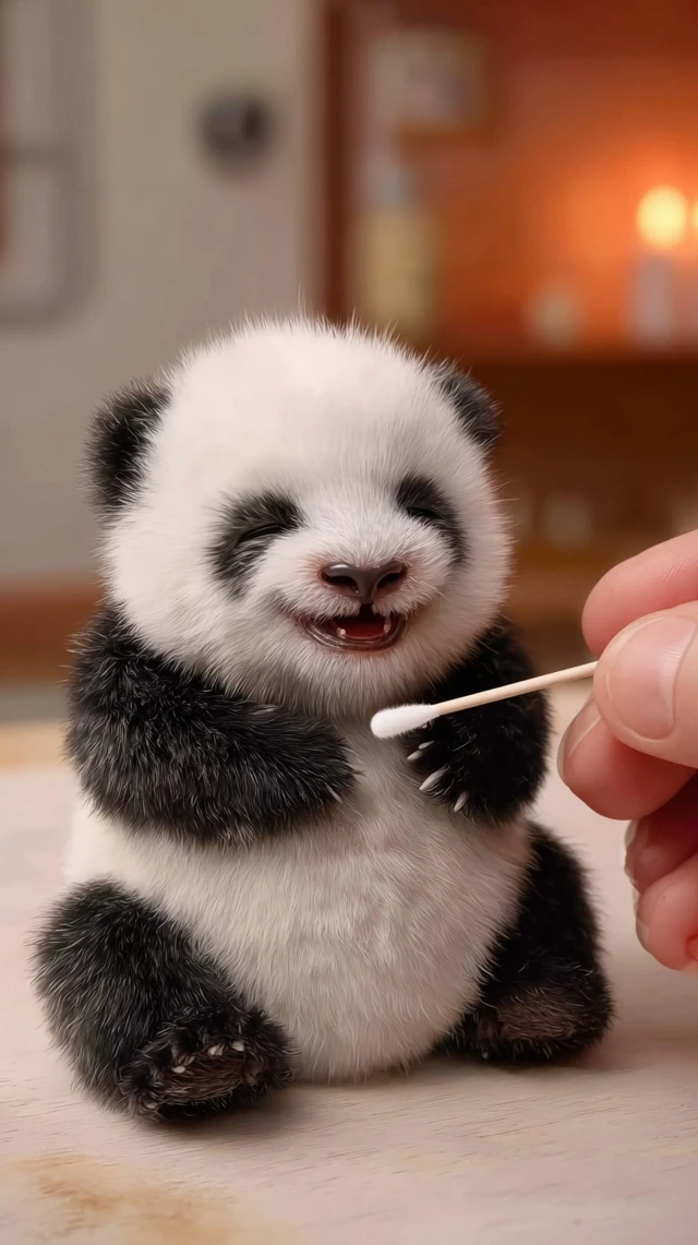 Cute Baby Panda Getting Tickled Photorealistic