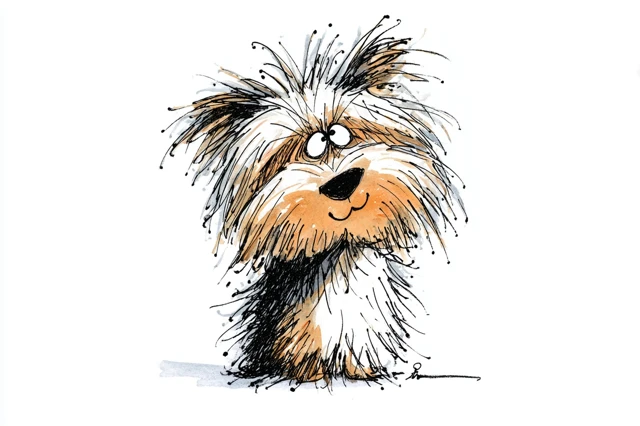 Cute Yorkshire Terrier Art in Ralph Steadman Style
