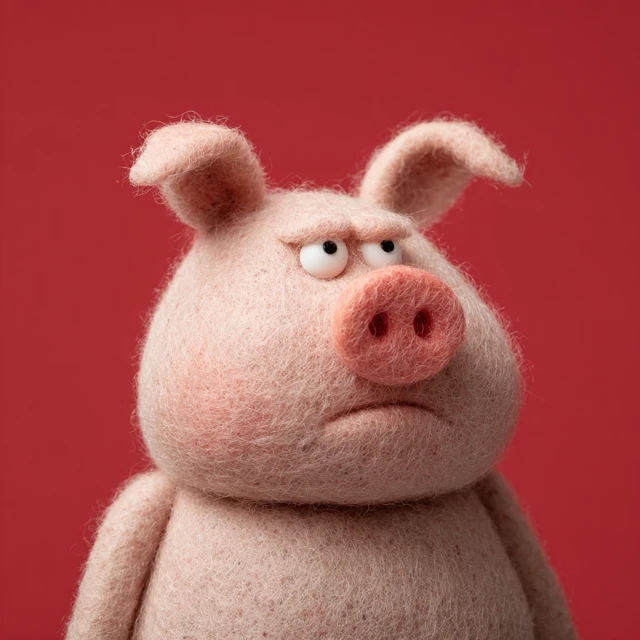 Mischievous Pig Wool Felt Illustration