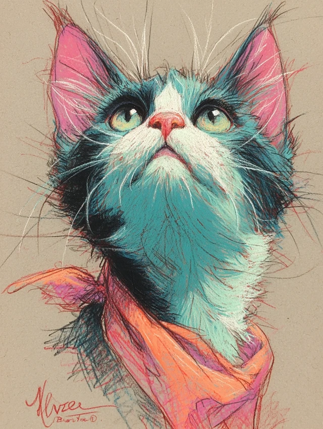 Pastel Whimsical Kitty Sketch