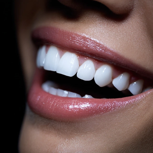 Smiling Mouth with White Teeth in Soft Lighting