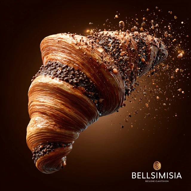 Delicious Croissant with Chocolate Hyperrealistic 3D