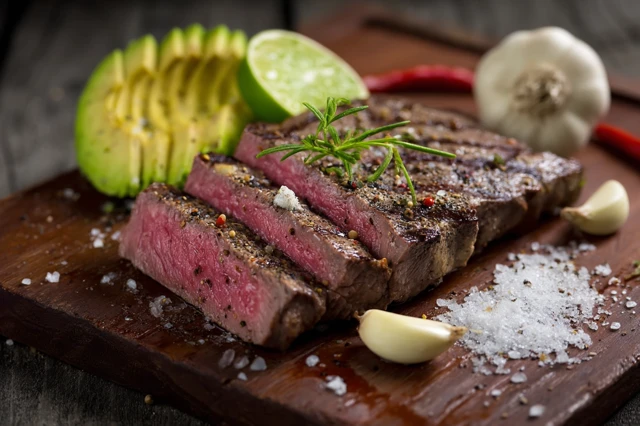 Grilled Beef Steak with Avocado and Garlic