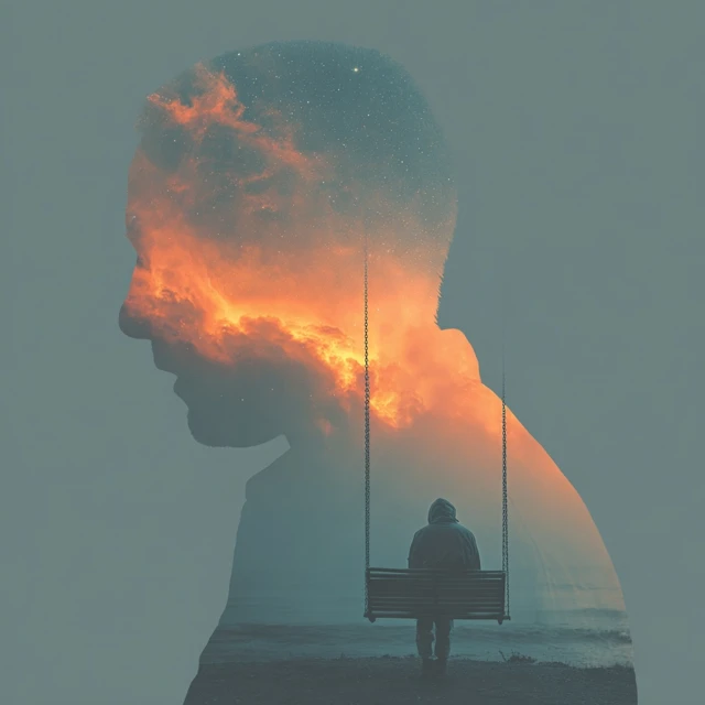 Double Exposure Photography of Loneliness and Contemplation