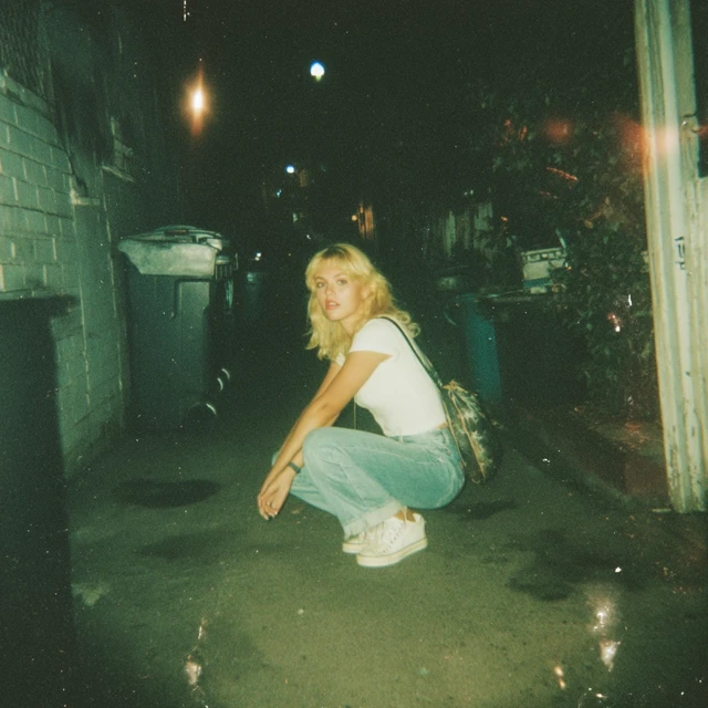 90s Blonde Woman In Alley Analog Photo