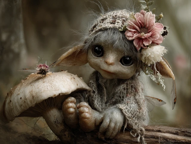 Cute Forest Imp on Mushroom Adorable Creature