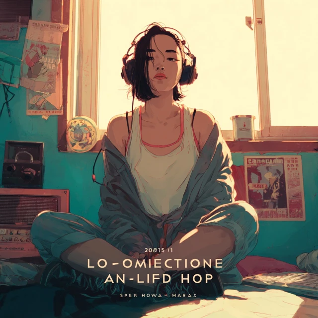 LoFi Japanese Girl Listening to Music Illustration