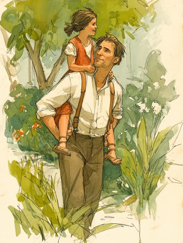 Father and Daughter Watercolor Painting