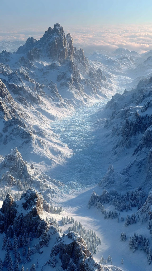 Ice Age Landscape Frozen Valley Aerial View