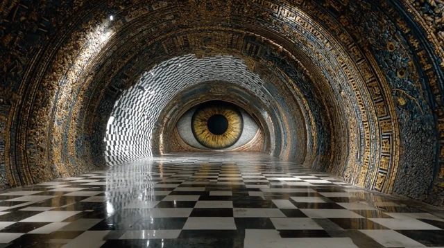 Eye in Chequered Tunnel - Surreal Art