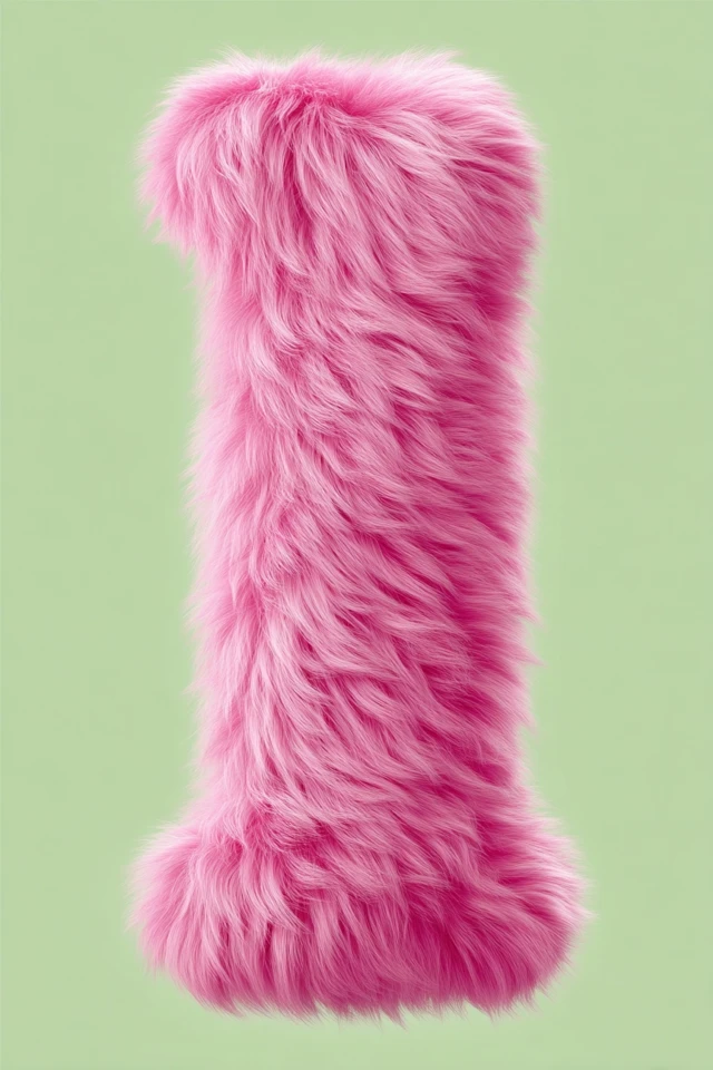 Fluffy Pink Letter I on Green Background