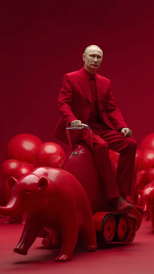 Russian Leader on a Red Toy Ride Creative Imagery