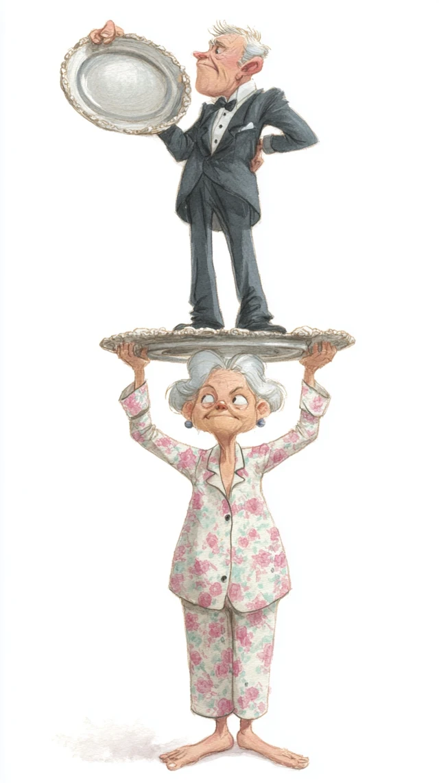 Funny Cartoon Old Couple Balancing