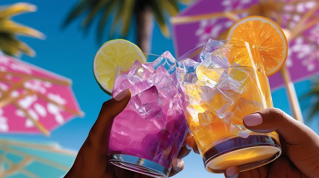 Tropical Cocktails Friends Clinking Drinks Poolside Summer