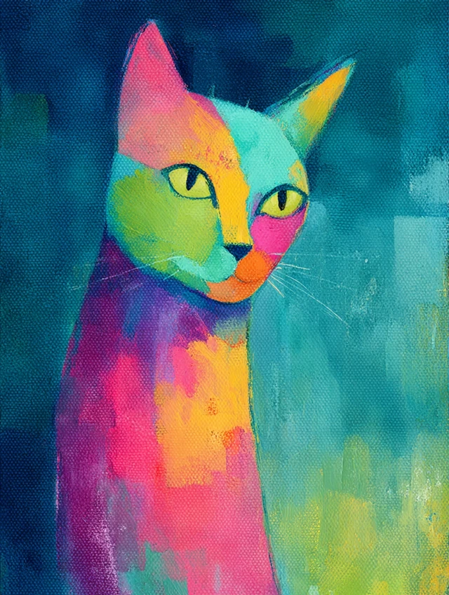 Adorable Cat Artwork Colorful Playful Portrait
