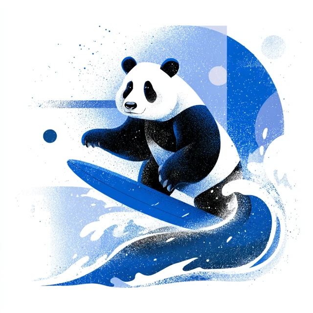 Panda Surfing Childrens Illustration
