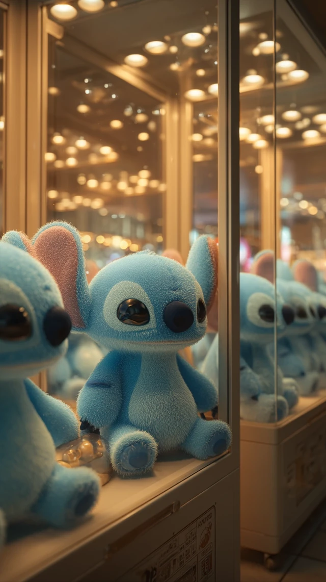 Stitch Plush Toys in a Claw Machine 3D Render