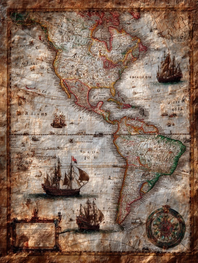 16th Century Exploration Map Routes to the New World