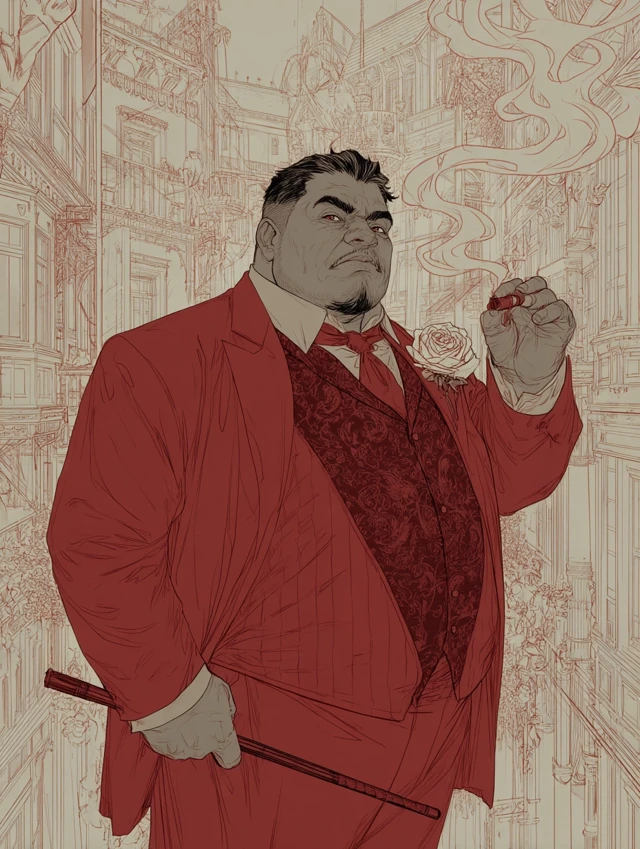 Urban Fantasy Portrait Smoking Man Line Art