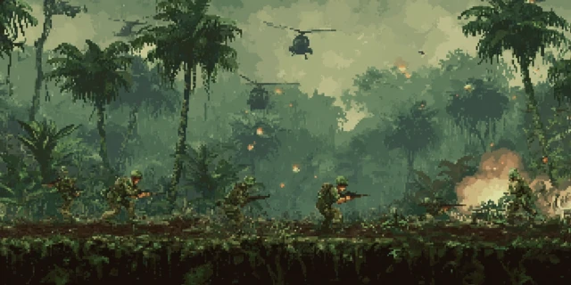 Vietnam War Pixel Art Jungle Battlefield