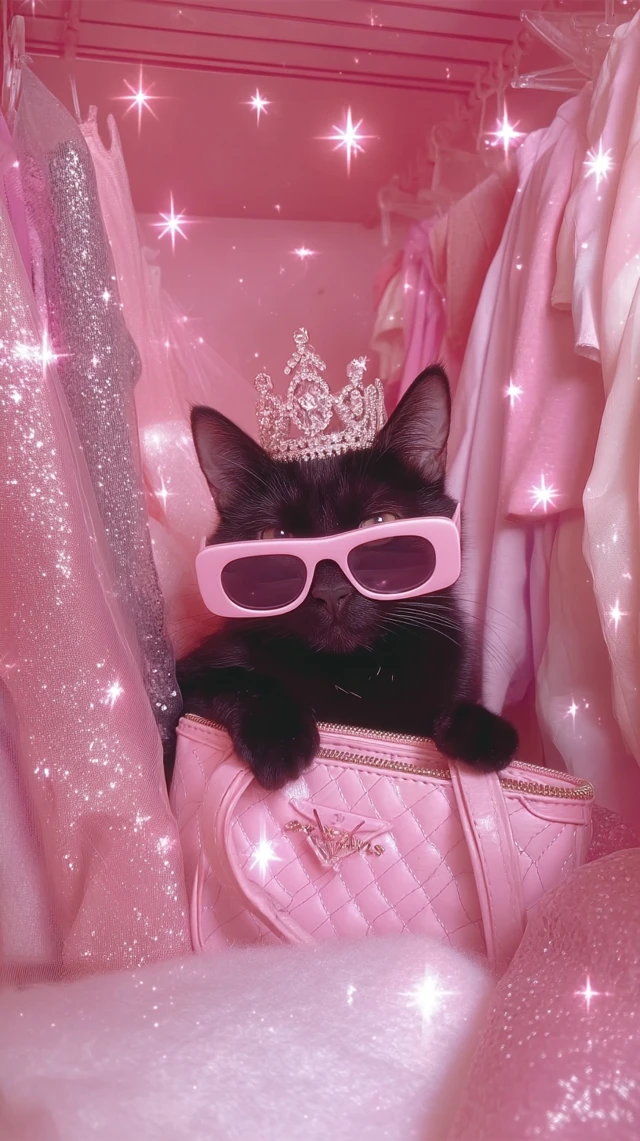 Glamorous Black Cat in Pink Paradise