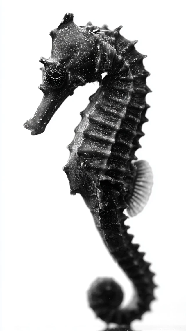 Black and White Seahorse Photo on White Background