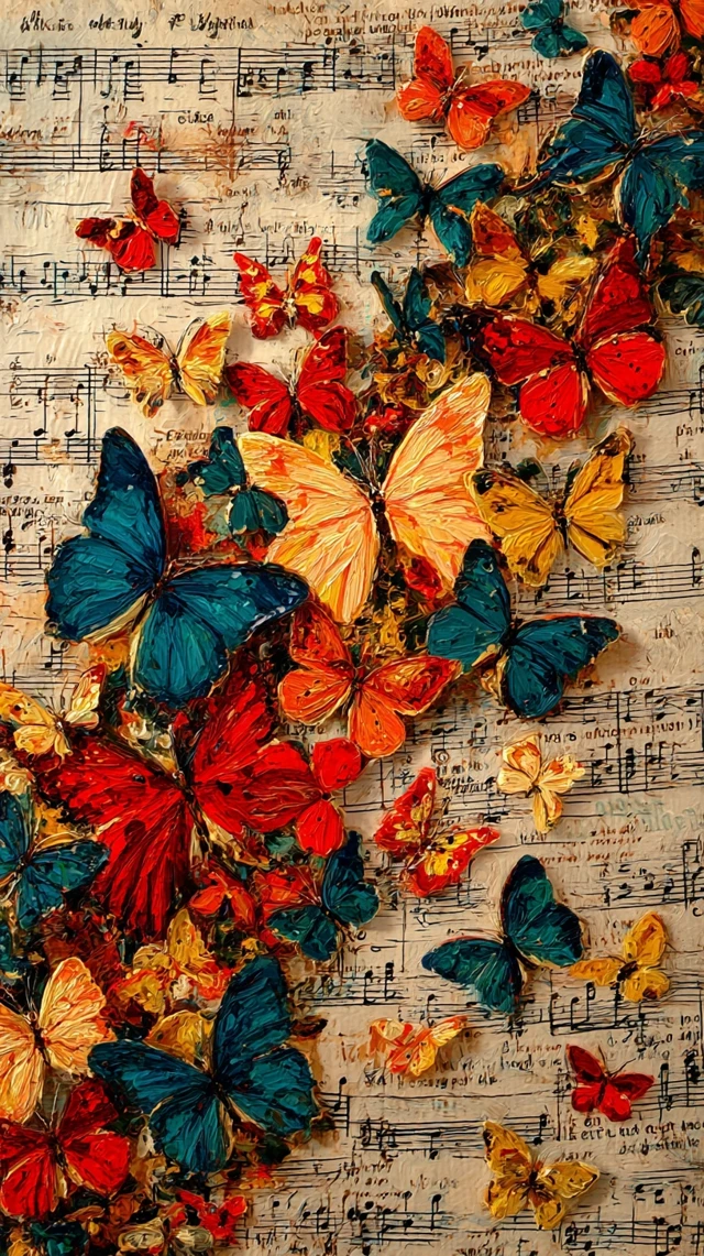 Butterflies on a Vintage Music Sheet Art