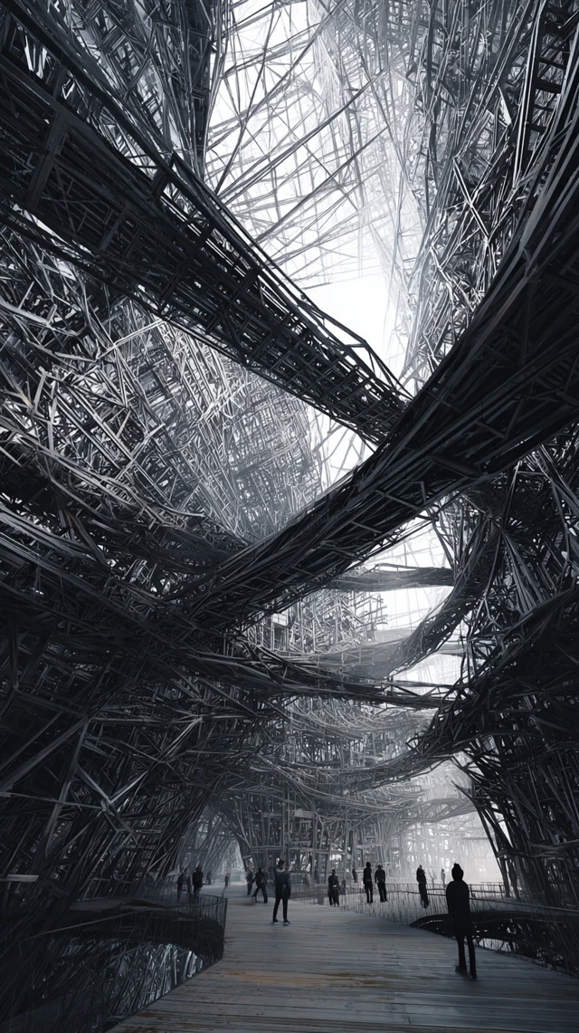 Intricate Steel Structure with People Admiring