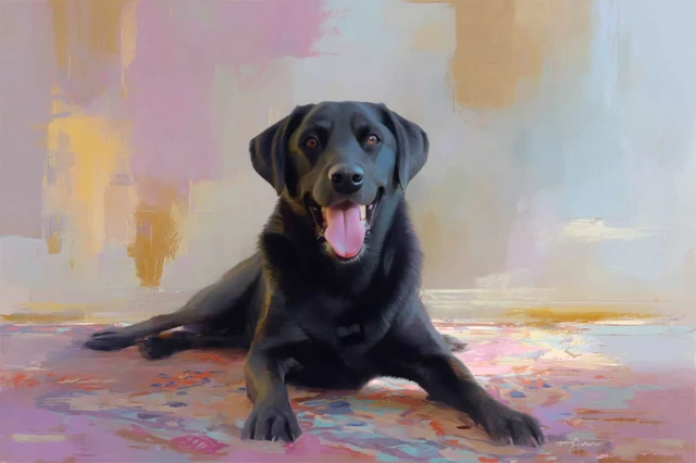 Abstract Dog Portrait Black Lab on Persian Rug