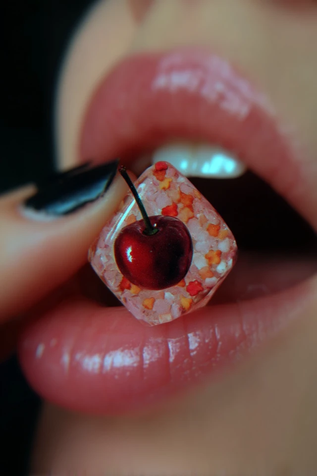 Glossy Lips with Cherry: Ultra Realistic Close-Up