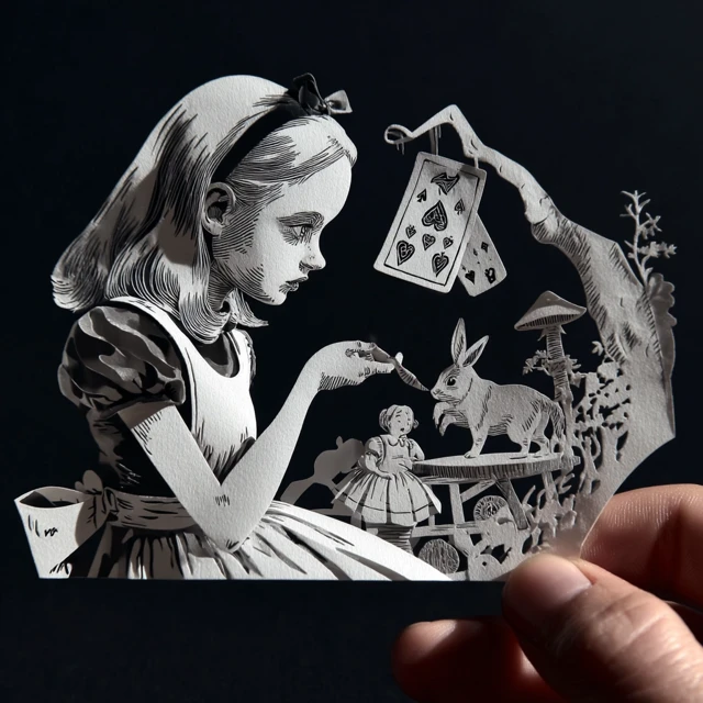 Alice in Wonderland Paper Cutout Surreal Art