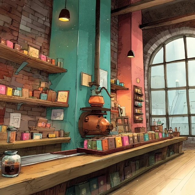 Whimsical Chocolate Workshop Interior Illustration