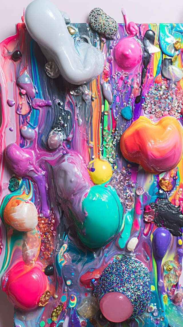 Abstract Art with Impasto Paint, Glitter and Gems
