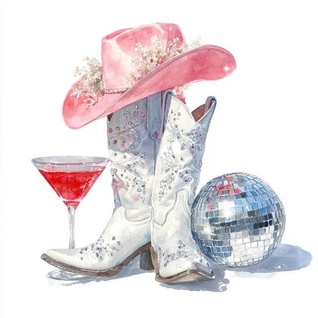 Cowgirl Style Watercolor Art Martini Disco Ball