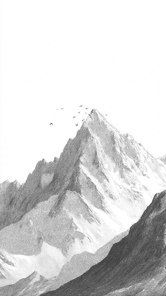 Sketchy Mountain Illustration Black and White Landscape Art