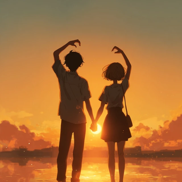 Anime Sunset Romance A Heart Shaped Sun Couple