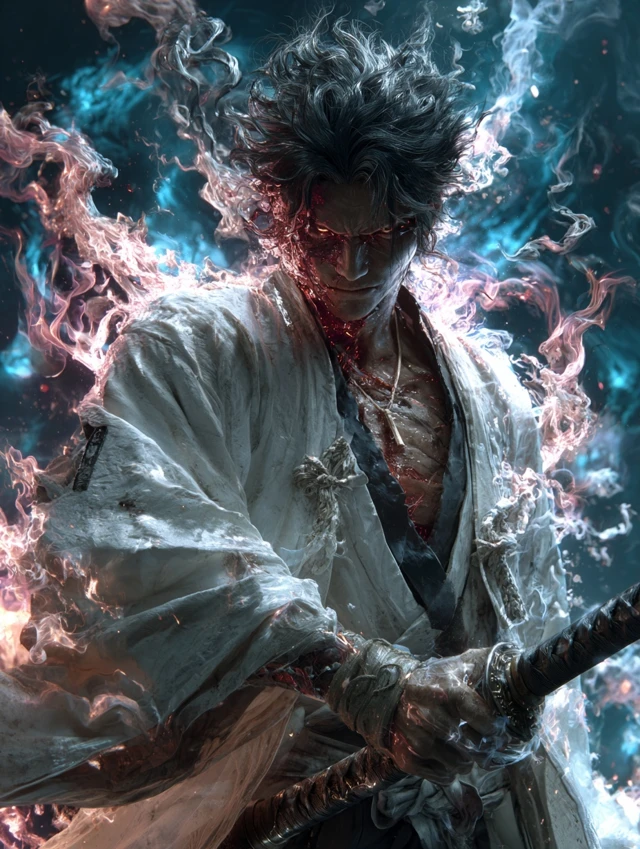 Aizen Bleach Hyperdetailed Portrait Dramatic Pose