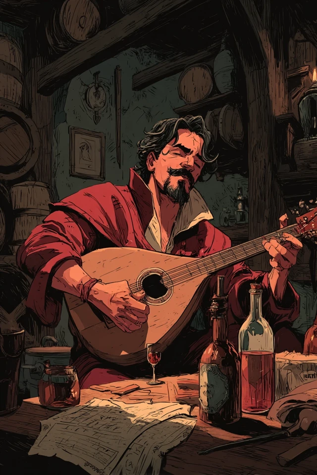 Jaskier the Bard Singing in a Tavern - Fantasy Art