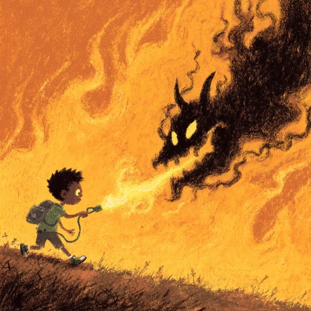 Boy and Fire Demon Illustration